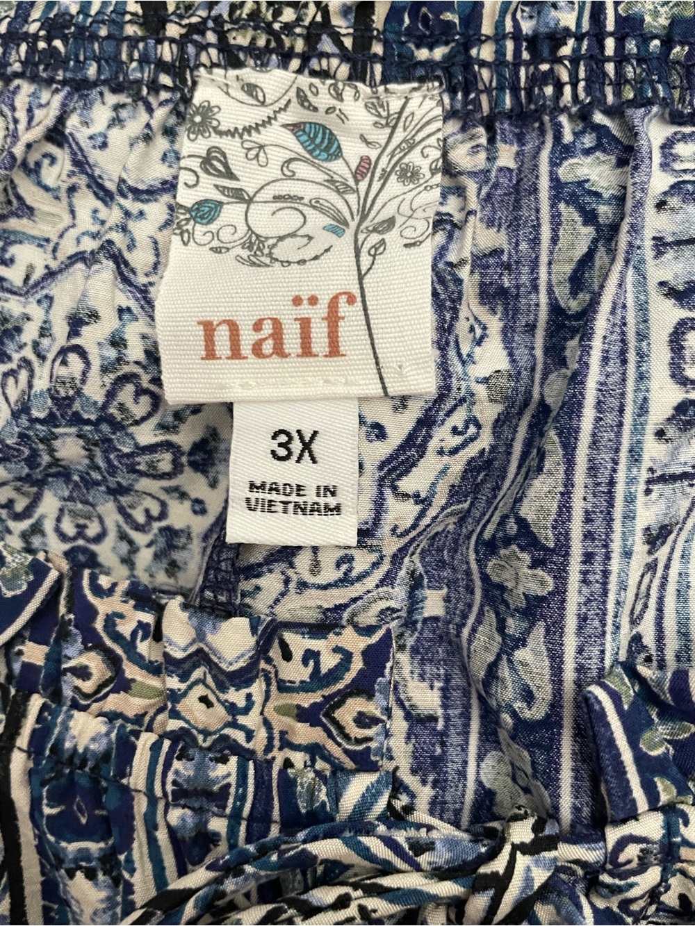EC Naïf Blue and White Boho Printed Tunic Dress Plus Size 3X - Picture 12 of 14